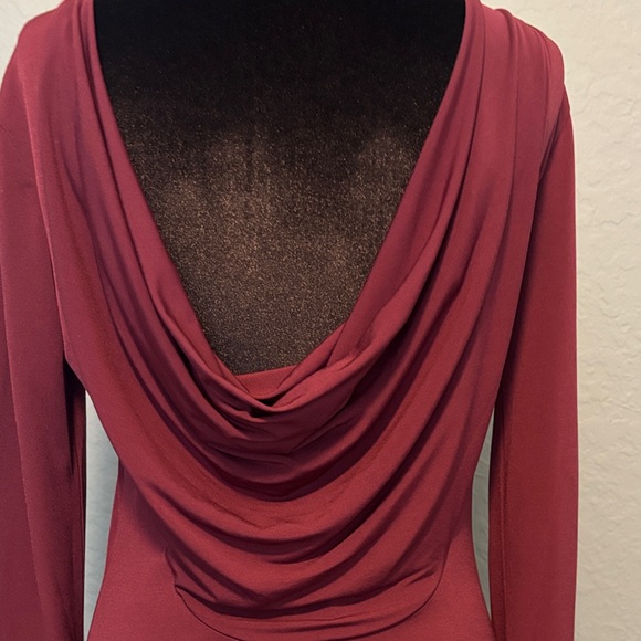 BCBGeneration Long Sleeve Scoop Neck Bodycon Dress in Burgundy - Picture 5 of 12